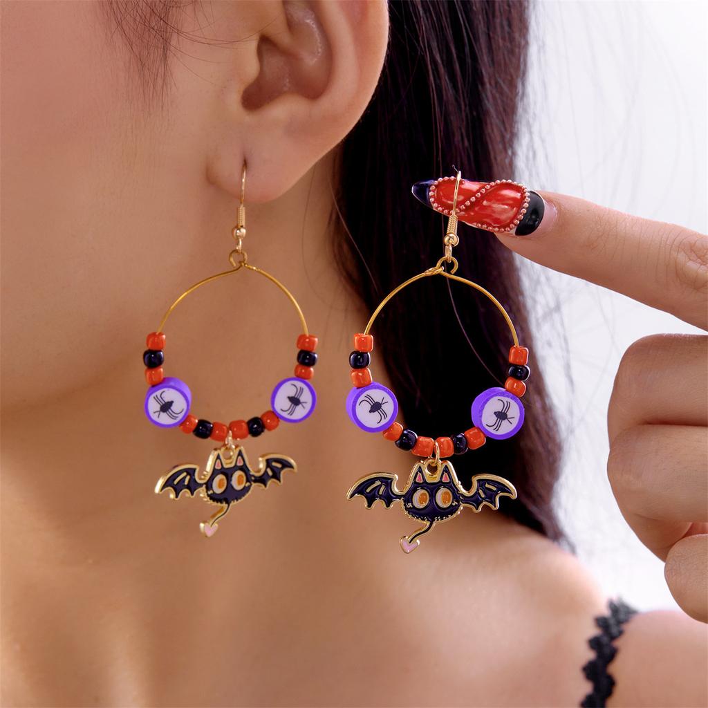Halloween  Earrings for Women Crystal Rice Bead Pumpkin Hoop Earrings Spider  Pumpkin Dangle Earring Halloween Jewelry Gifts Costume Accessories