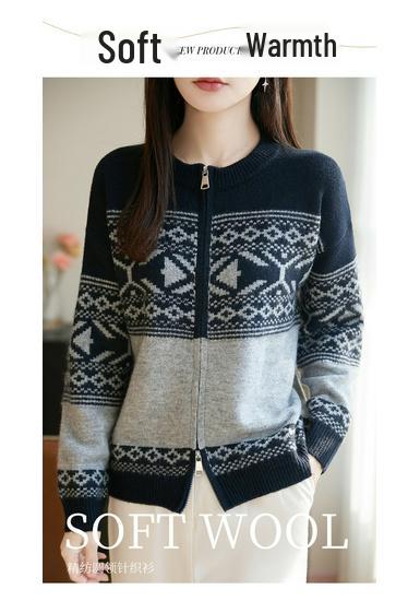 Zose Fair Isle Jacquard Zip-Up Knit Cardigan