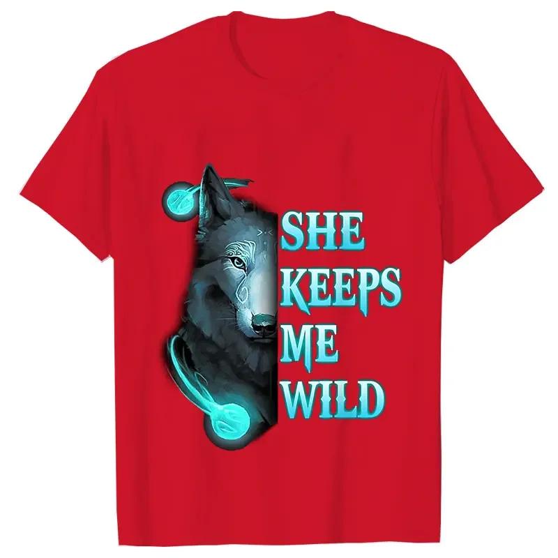 She Keeps Me Strong He Keeps Me Safe Couple Matching T Shirt Wolf Couple T Shirt Casual Black LOVER Shirt Tops Valentine Shirts