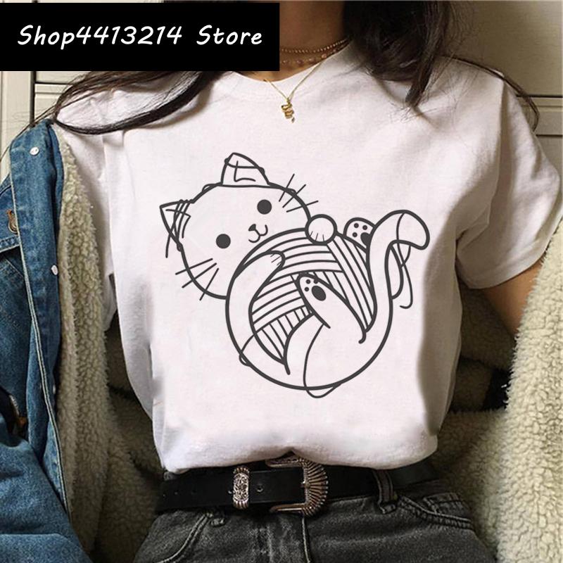 Cat Harajuku Funny Cartoon T Shirt Women Cute Anime Ullzang Tshirt Grunge Kawaii S Fashion Tshirt Korean Style Top Tee Female