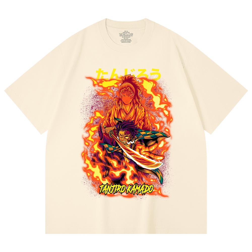 

230 Gsm 100% Cotton Demon Slayer V107 Tanjiro Print Unisex Heavy Cotton T Shirt XS абрикосовый