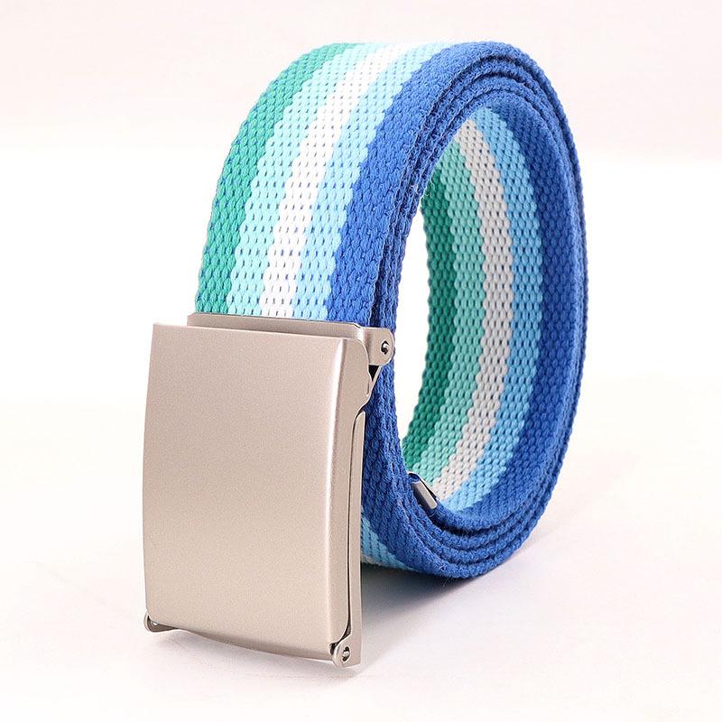 Rainbow Stripes Canvas Belt Jeans Waistband Adjustable Belt Outdoor Travel - Metal Buckle Belt for Women Multicolor