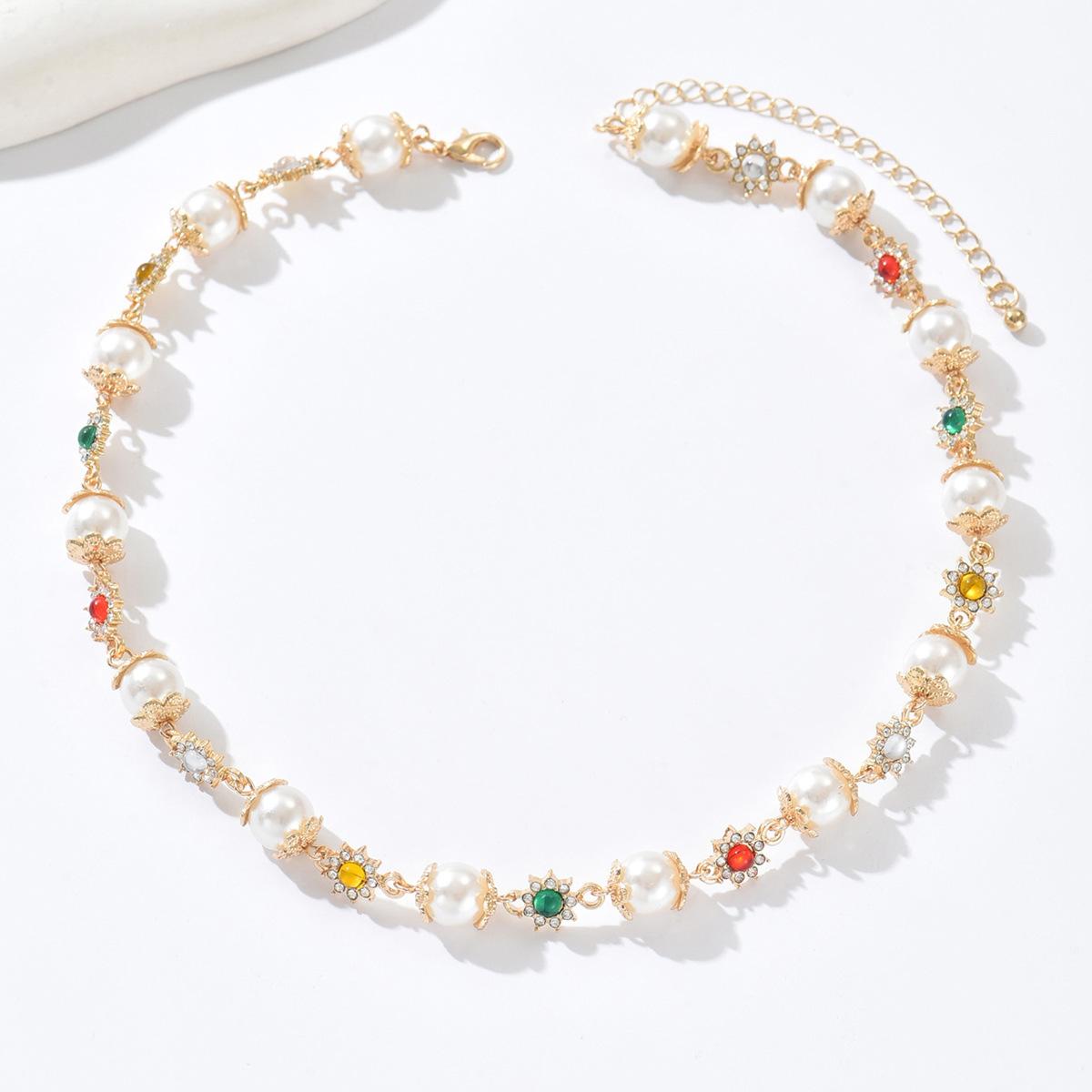 ins light luxury pearl necklace women s fashion personality niche exquisite color rhinestone collarbone chain trend