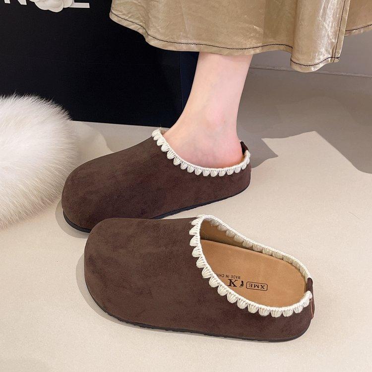 Baotou Boken shoes women's autumn 2025 new fashionable solid color platform height increase half slippers versatile casual women's shoes