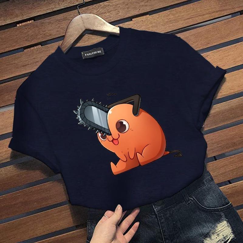 Cute Kawaii Pochita Pattern Printed T-shirt Men Women Anime Casual Round Neck Short Sleeve Shirt