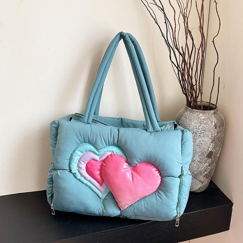 2025 New Down Bag Women's Large-capacity Large Bag Love Fluffy Cute Portable Shoulder Bag Tote Bag