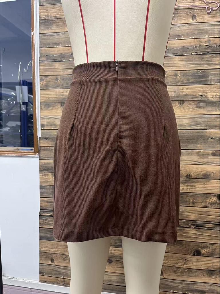 Women's European & American Cross-Border Corduroy High-Waist Slimming A-Line Pencil Skirt for Autumn/Winter