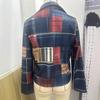 Giacca Corta da Donna a Quadri in Misto Lana con Revers e Manica Lunga, Monopetto, Casual