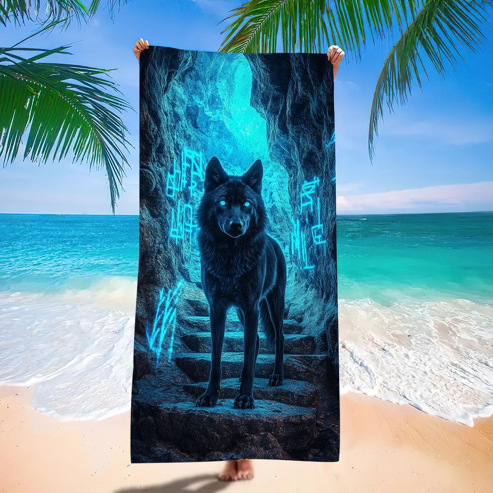 Wolf Beach Towel Class A European And American Microfiber Bath Towel Adult Men And Women Summer Printed Towel