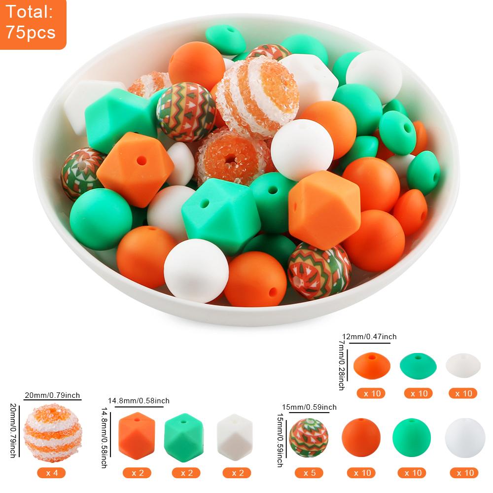 

Kovict New 75Pcs/Set Printed Silicone Beads Sugar Sand Round Acrylic Beads Kits DIY KeyChain Bracelet Handmade Accessories