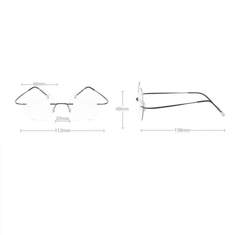 Vintage Frameless Anti Blue Light Reading Glasses Men's Round Frame Lightweight Non Face Clip UV Resistant Glasses Unisex