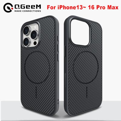 Luxury Carbon Fiber Texture MagSafe Phone Case For iPhone 16 15 14 13 Pro Max Plus Wireless Charging Alloy Lens Shockproof Cover