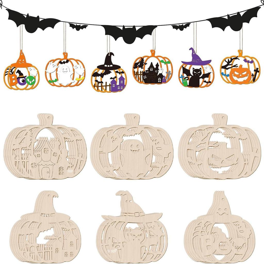 Halloween Wood Slices, Unfinished Wood Crafts, DIY Wood Ornaments, Halloween Decorations, Painting Craft Kits, Kids Art Projects