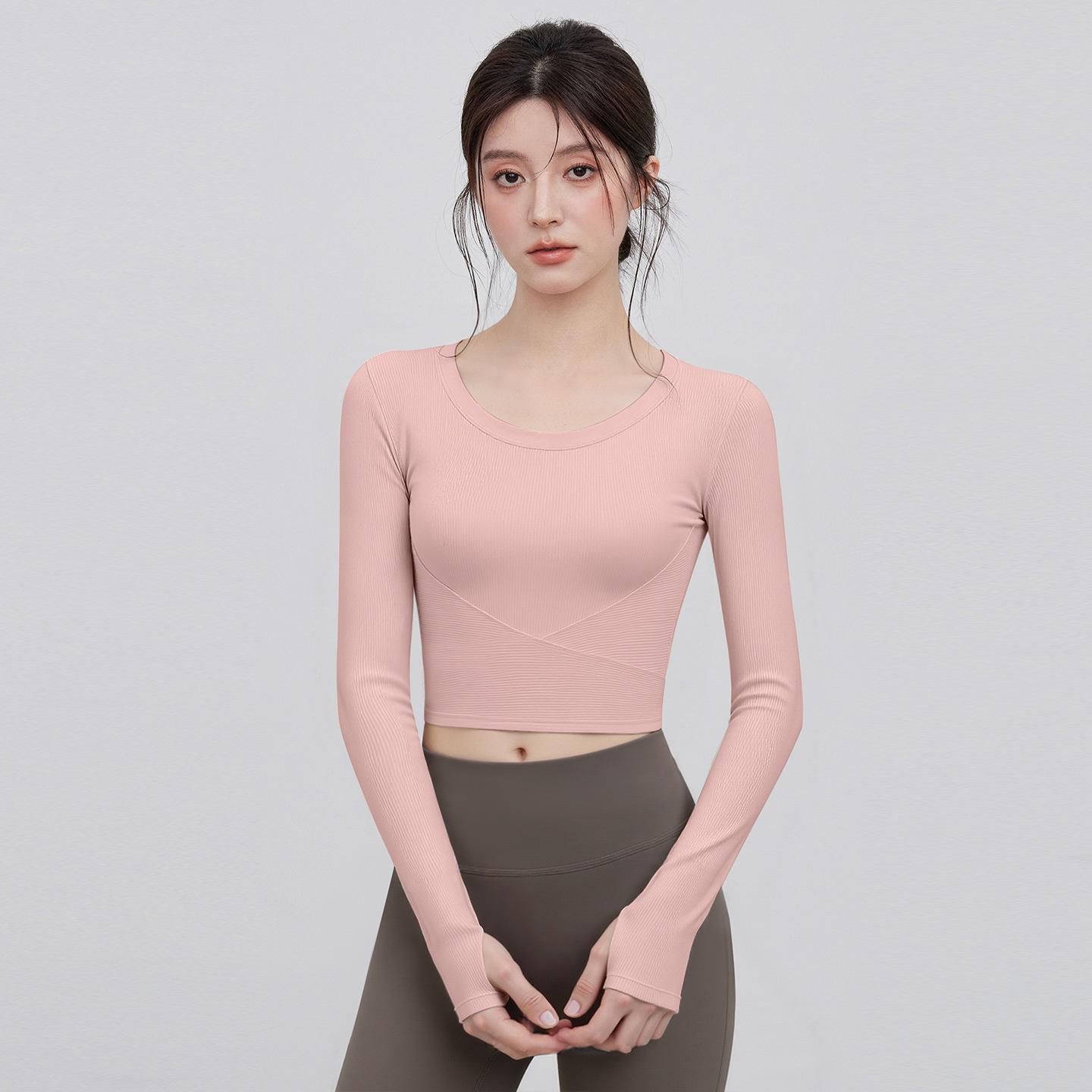 

Tight-Fit Long Sleeve Round Neck Yoga & Fitness Tops for Autumn/Winter Training S (Recommended weight under 50 kg) троянди рожеві кольору