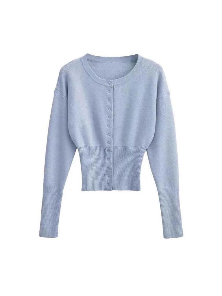 Autumn/Winter Slimming Round Neck Single-Breasted Cardigan Sweater