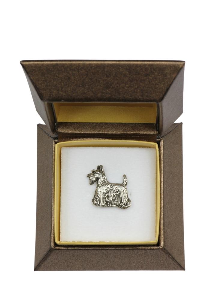 Scottish terrier, Aberdeen Terrier, Scottie, Aberdeenie - Broche de cachorro em uma caixa de presente, alfinete elegante, alfinete de lapela para jaqueta da marca Art-Dog