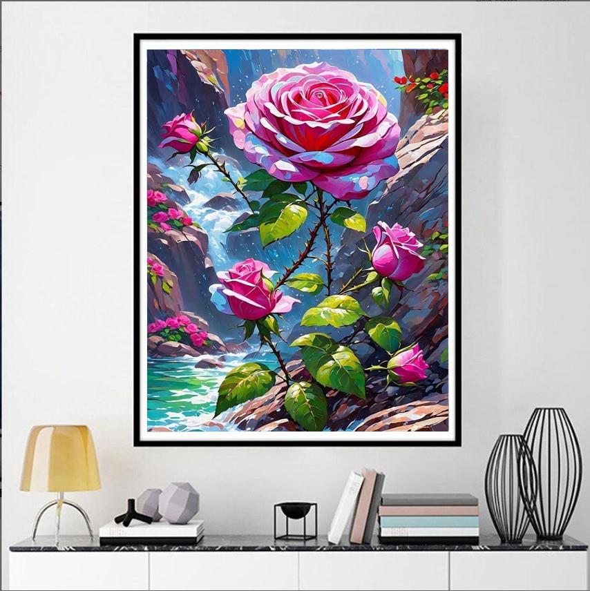 5D DIY Full Circle Diamond Painting "Hand Painted Rose Landscape" Embroidery Cross Stitch Home Decor Gift