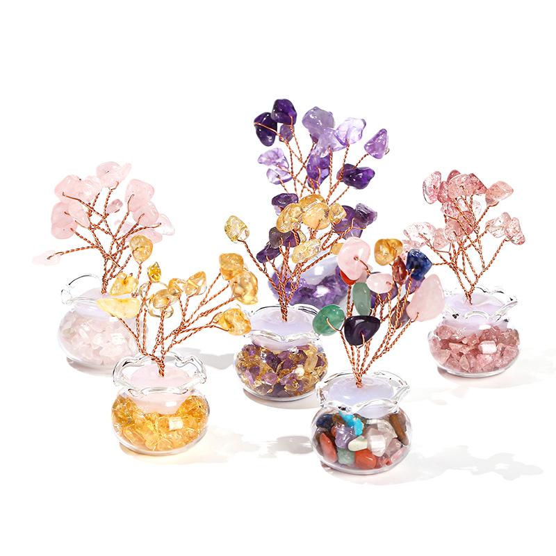 Jingde Jewelry Natural Crystal Money Tree Citrine Rose Quartz Ornament