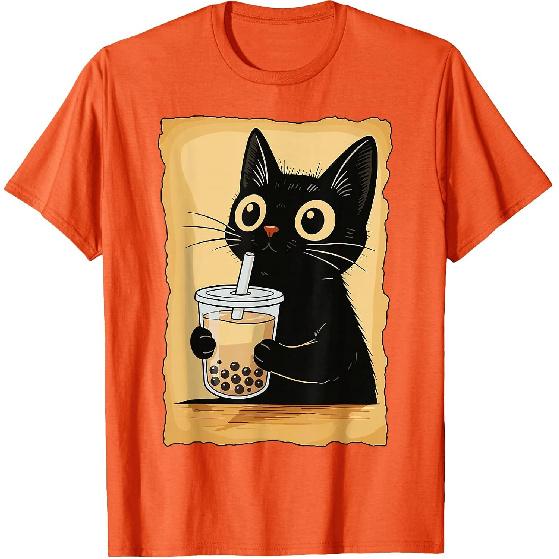 Kawaii Cat Driking Bubble Tea Cute Anime Kitty Slice T-Shirt