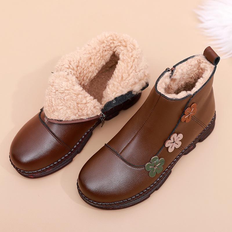 GKTINOO Snow Boots Soft Genuine Leather Women's Shoes Mother Ladies Female Winter Wool Fur Wedges Warm Boots Plus Size Non-slip
