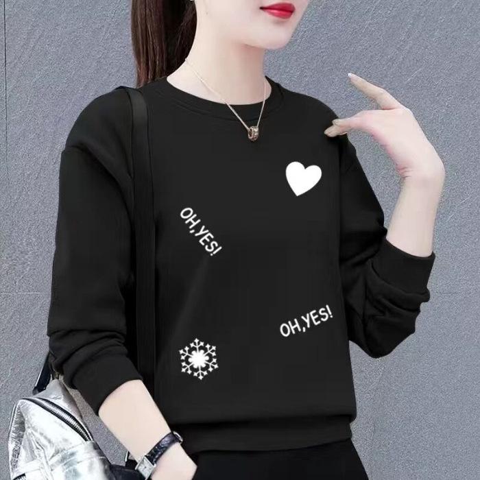 Korean Style Women's Plus Size Sweatshirt, 2023 Loose Fit, Printed Long Sleeve Round Neck Top, Slimming Mom's Clothing.