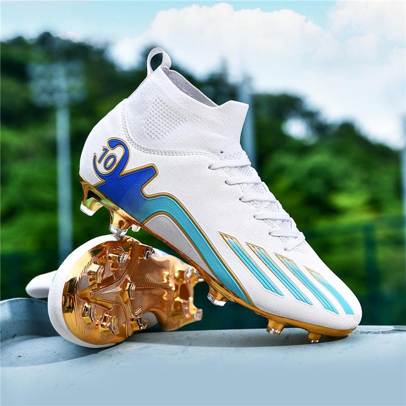 Electroplated gold sole high-top football shoes men's AG long nails adult grass children's game training shoes men