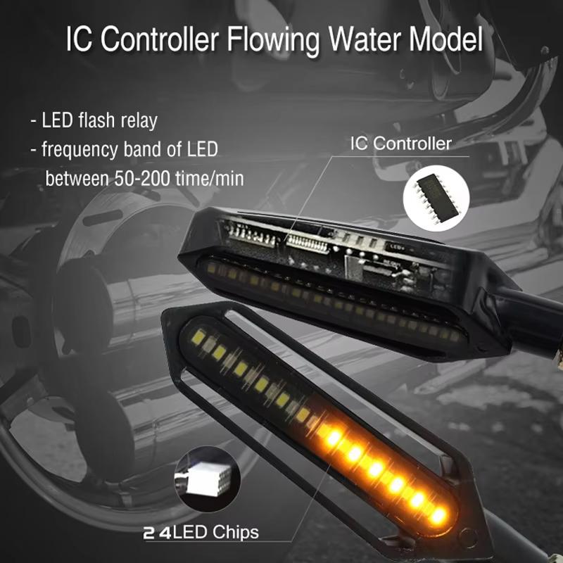 Universal Motorcycle Turn Signals LED Light 12V 10mm Flowing Water 24LED Blinker Light with Built-in Relay Flashing Indicator