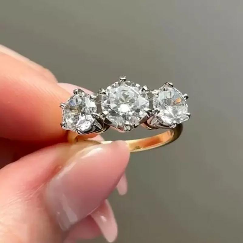 Light luxury six-claw inlaid jewelry female, two-color round zircon arrangement ring premium style jewelry