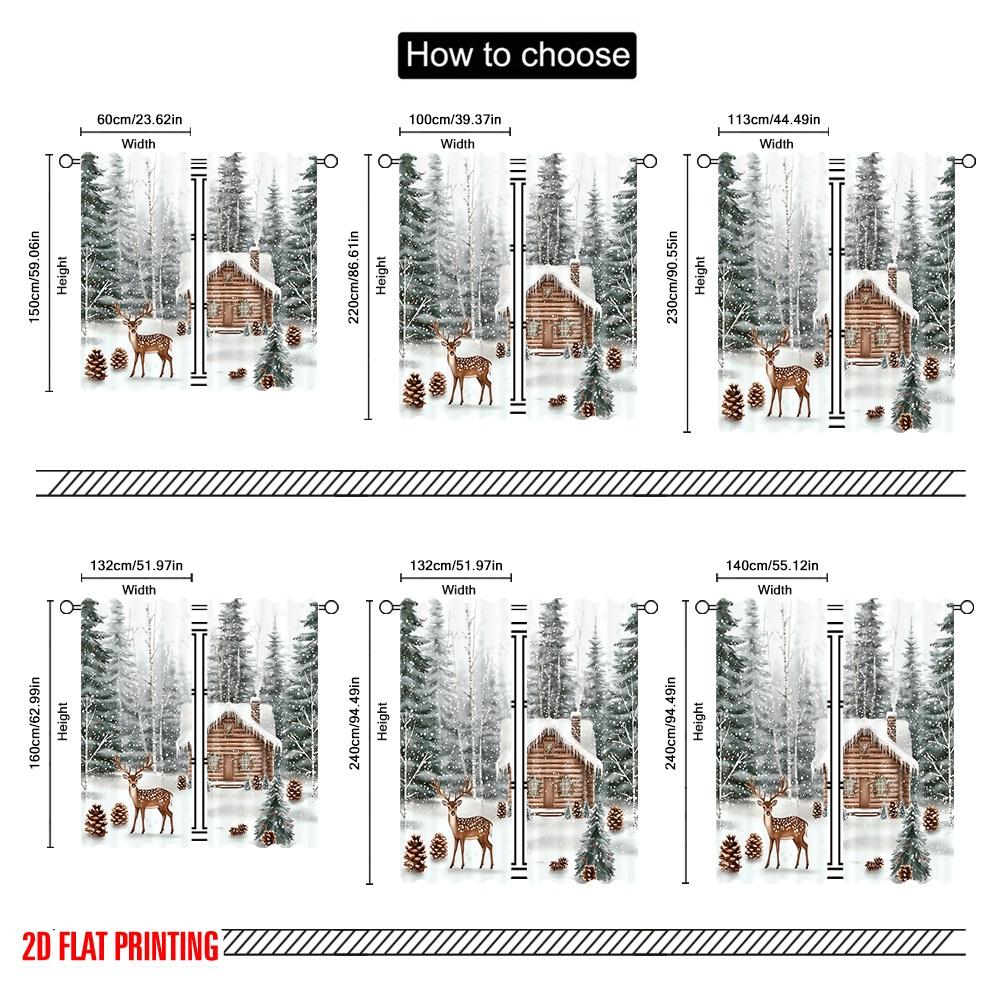 2pcs 2D Flat Printing Merry Christmas Curtains Winter Forest and Deer Christmas Digital Printed Polyester Drapes Spring Perfect