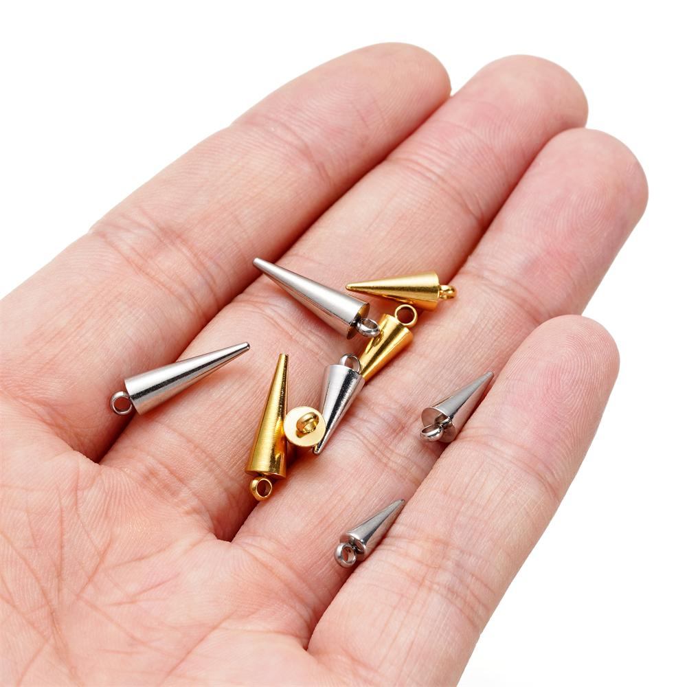 10 Stück/Los Edelstahl Kegel Anhänger Retro Dorn Perlen Anhänger für Damen Herren Creolen Ohrringe DIY Schmuckherstellung Zubehör