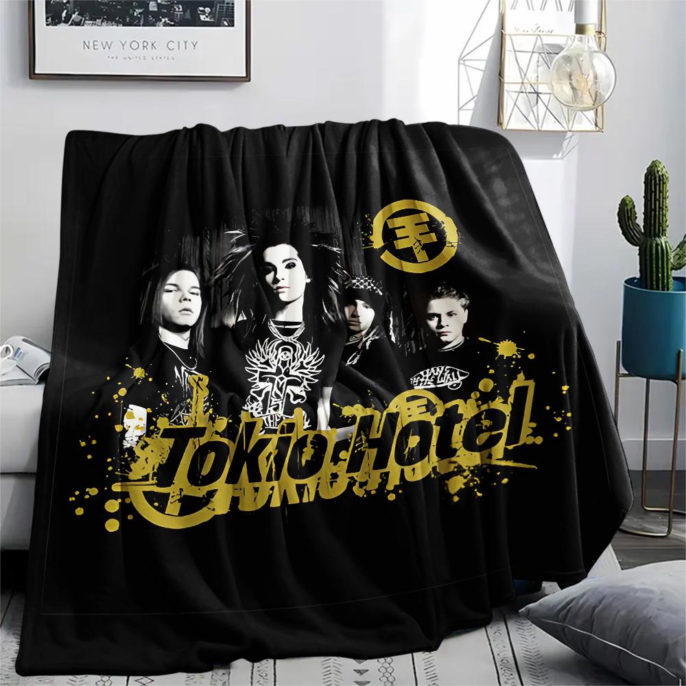 1PC Tokio hotel Print Flannel Blanket, High quality All Seasons, Home Decor, Warmth and Comfort, Perfect for Christmas Gifts