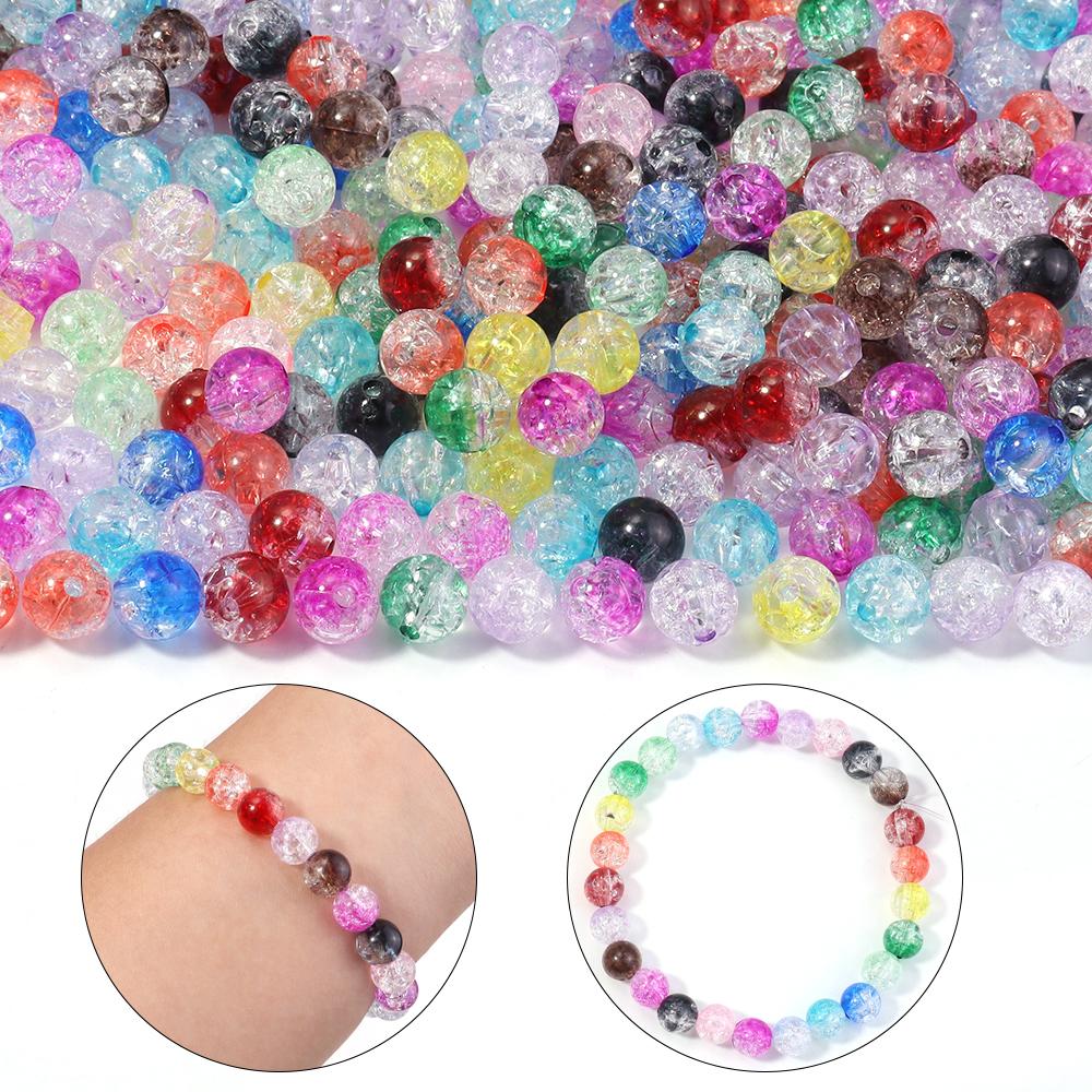 50pcs 8 10mm Acrylic Cracked Crystal Beads Double Color Glass Round Loose Bead For Jewelry Making DIY Bracelet Necklace Earrings