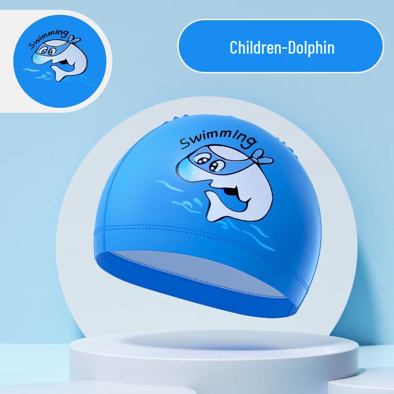 Kids  Waterproof Cartoon Dolphin PU Swim Cap