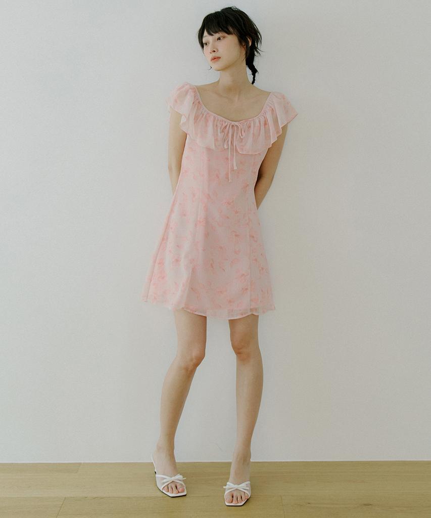 Riorg Woi Flower Pattern Frill Ops Peach Pink
