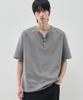 DRAW FIT Waffle Henley Neck Half T-Shirt [Melange]