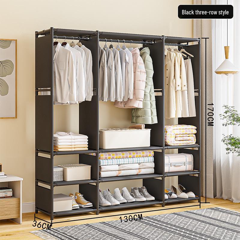 Thickened Floor-Standing Coat Rack with Multifunctional Storage and Dustproof Cover for Bedroom or Supermarket Use