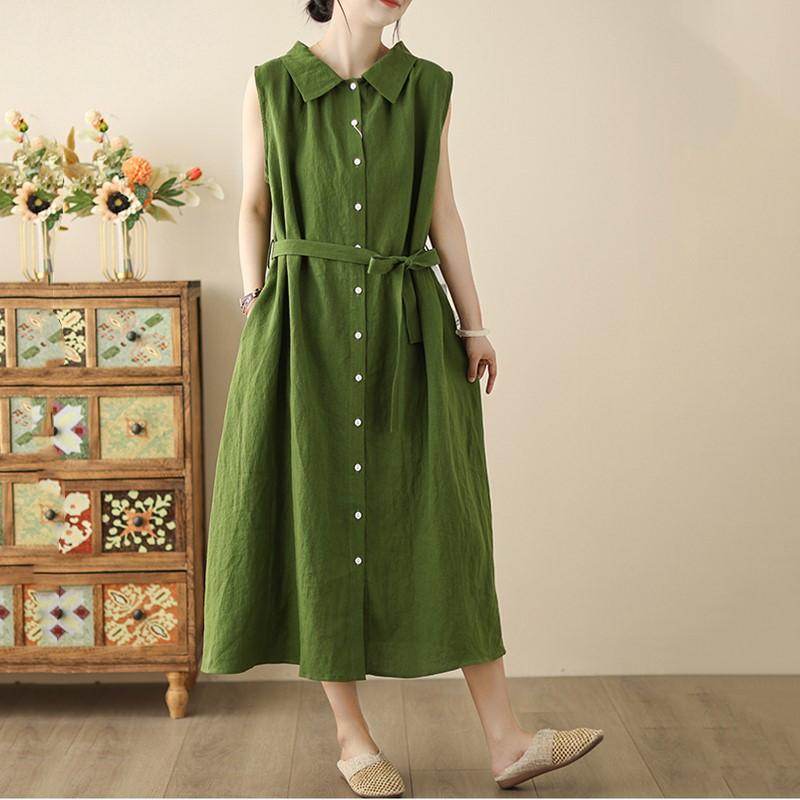 Sleeveless Plus Size Cotton Vintage New In Dresses for Women Casual Loose Long Summer Shirt Dress