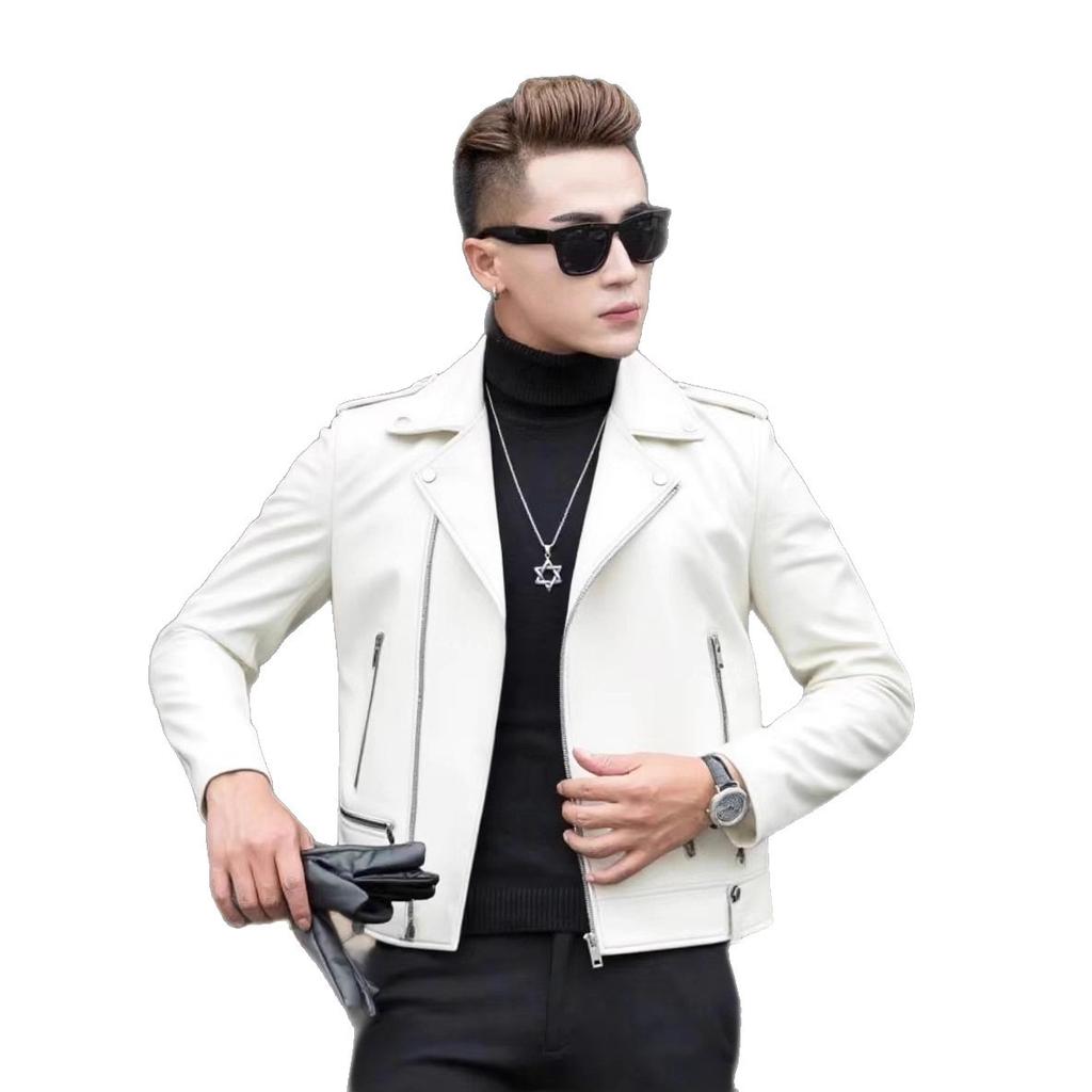 Steelstamp printed leather jacket men's spring and autumn lapel zipper locomotive riding trend fashion loose casual pu leather jacket