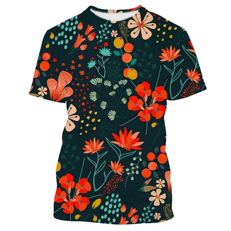 Floral Leaves Printed T-shirts Casual Fashion Bird Graphic T Shirts For Men Harajuku Baggy Streetwear Clothes