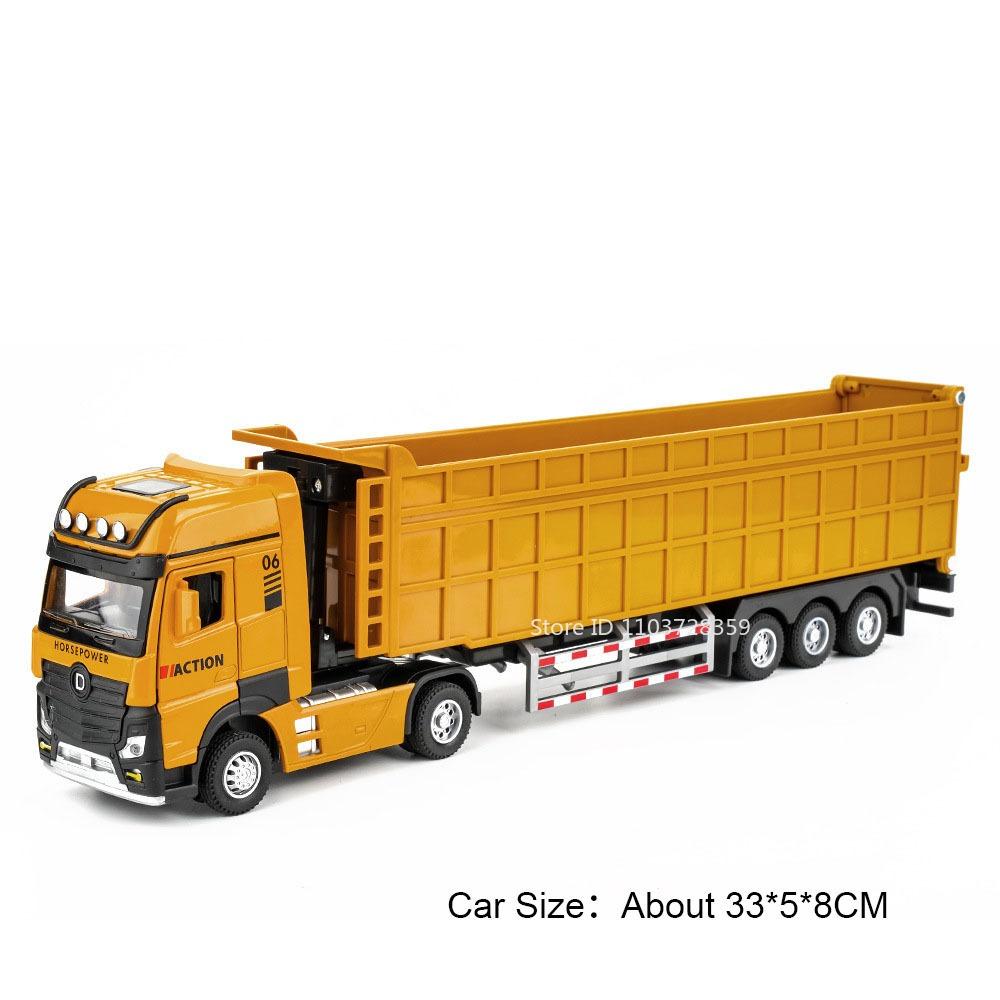 1:50 Extended Trailer Dump Truck Toy Models Alloy Diecast Sanitation Sweeping Trucks Sound Light Door Opened Pull Back Boy Gifts