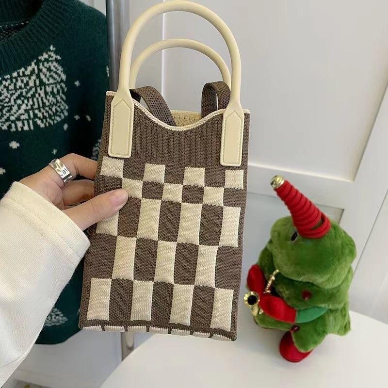 Sommer Damen Niedliche Mini-Tasche Vielseitige Mode Handytasche Cartoon Gestrickte Handtasche Umhängetasche Umhängetasche