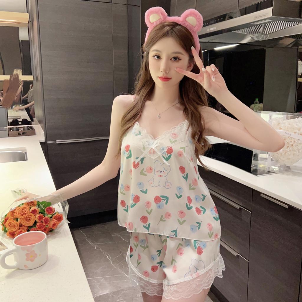 New sexy pajamas women's ice silk summer sexy cute princess style suspender shorts thin loungewear