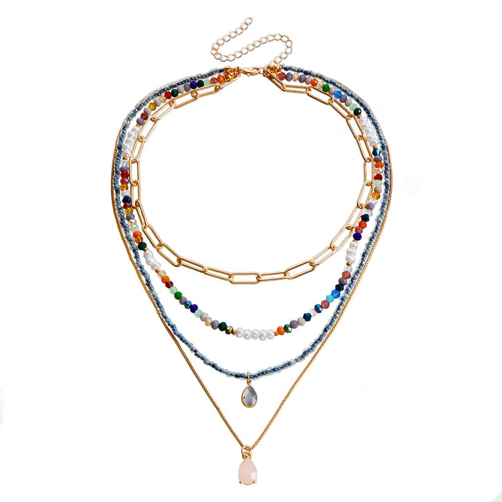 Bohemian Multi-layered Beaded Necklace Colorful Boho Beaded Necklace for Women Ethnic Jewelry Accessories
