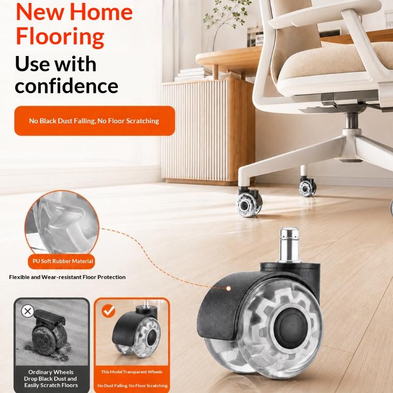 Silent Rubber Office Chair Swivel Caster Wheels 1/5Pcs Universal Easy to Replace Non-Scratch for All Floor Types