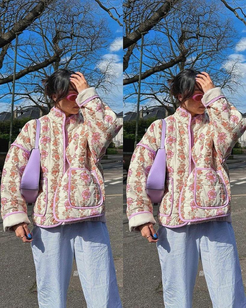 Giacca Cappotto da Donna Stampata in Cotone Autunno/Inverno 2025, Monocolore, Taglia Unica