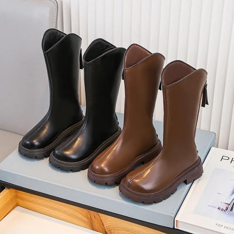 Botas de cano alto para meninas Outono/Inverno Coreanas Botas de Cavaleiro Botas de Princesa Peludas Quentes Botas de Cano Alto de Algodão Duplo