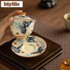 130ml Ru Ofen Wolke Schmetterling Gaiwan Zen Tee Terrine Teeschale mit Deckel Set Teezubereitung Deckelschale Teeartikel Zubehör Handwerk Geschenk
