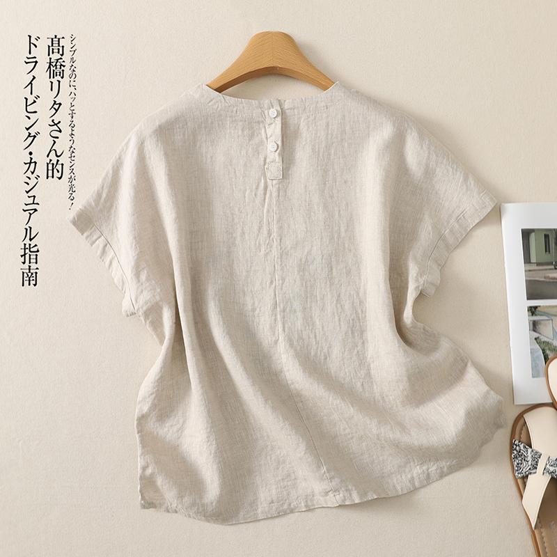 DIMANAF 2026 Lato Damska Duży Rozmiar Nowa Bluzka Koszula Haft Vintage Krótki Rękaw Bawełna Codzienna Luźna Damskie Bluzki T-shirty