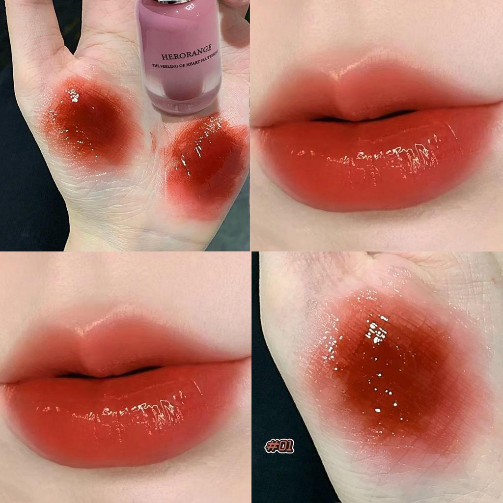 HERORANGE Mirror Bloom Heart Refreshing Color Lip Glaze - Moisturizing, Non-Sticky, Long-Lasting for Younger-Looking Lips