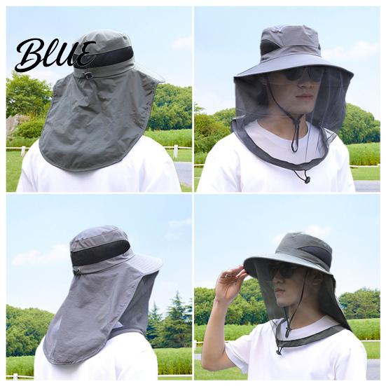 Summer Sun Hat Outdoor with Mosquito Head Net Neck Flap Breathable Men Women